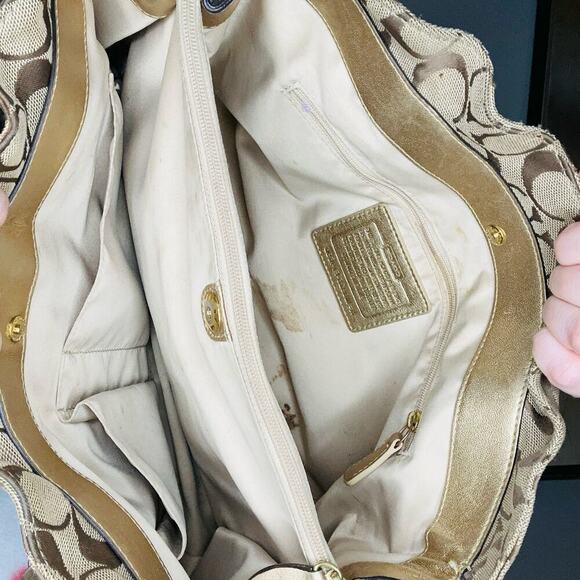 COACH Women's Brown Penelope Signature Leather Duffle Hobo Shoulder Handbag - Picture 5 of 11